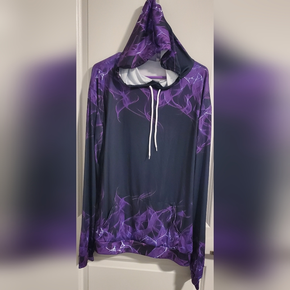 Lightweight Black Hoodie with Purple Flames - Unisex sz 3X